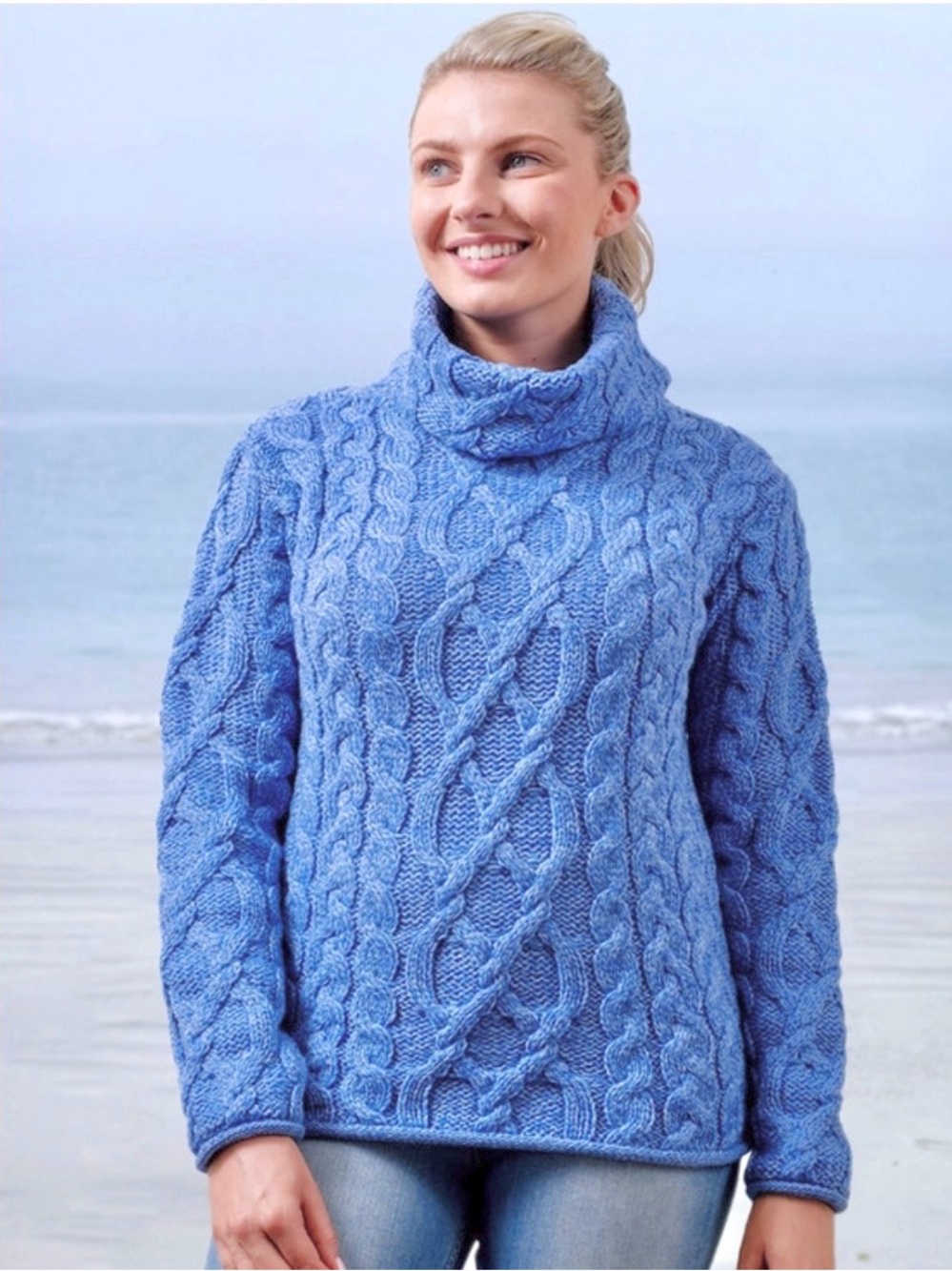 Aran wedgewood blue turtleneck sweater